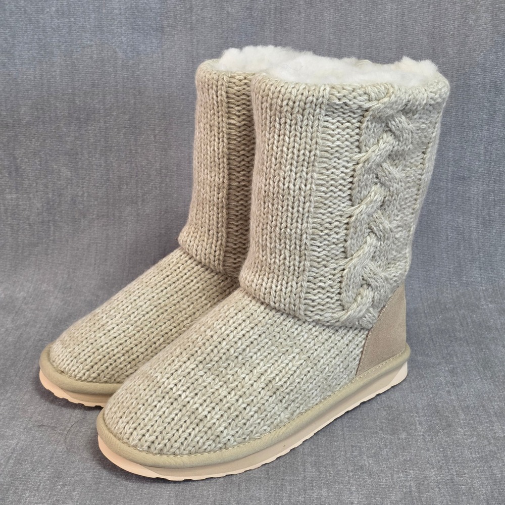 EMU Australia Bartle Boots Women Size 6 Beige Cable Knit Sheepskin NEW